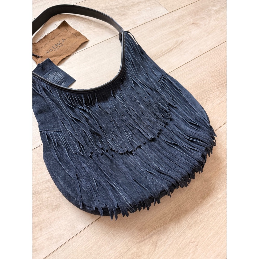 Vilenca Holland Dark Navy Suede Fringe Hobo Bag Boho Festival Western NWOT - Picture 8 of 8
